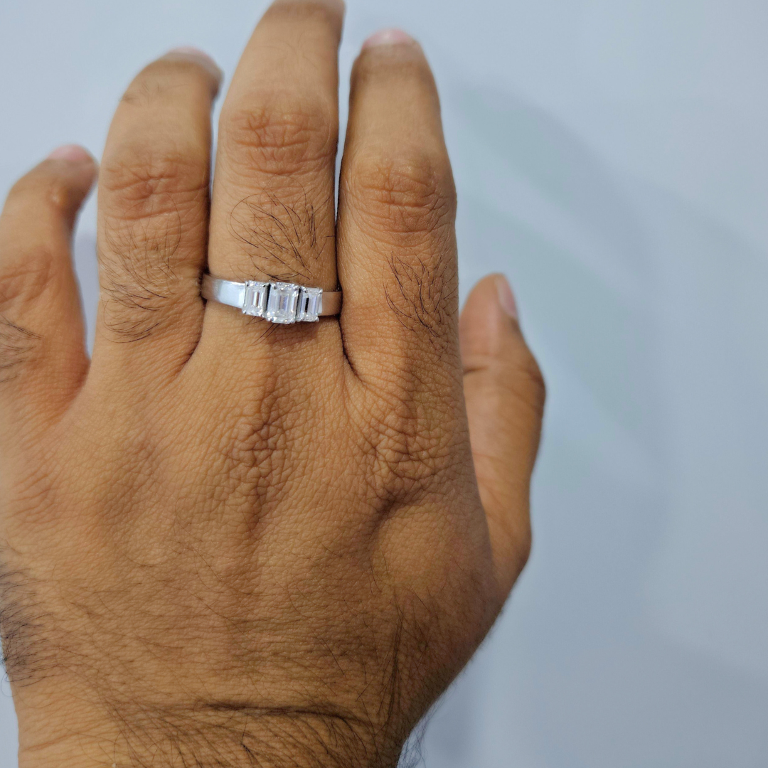 Krish threestone Men Ring in Lab diamond and moissanite by Vai Ra