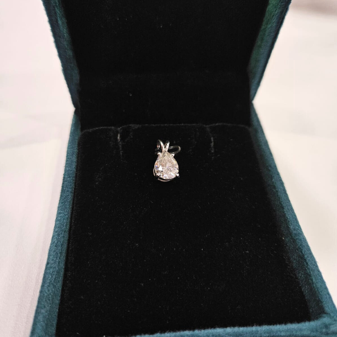 Pear Solitaire Pendant in lab diamond and moissanite  by Vaira