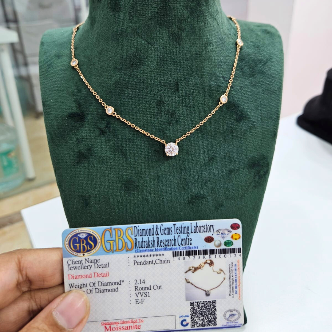 Solitaire 2.14 CT Station Pendant in 14KT Rose Gold by Vai Ra