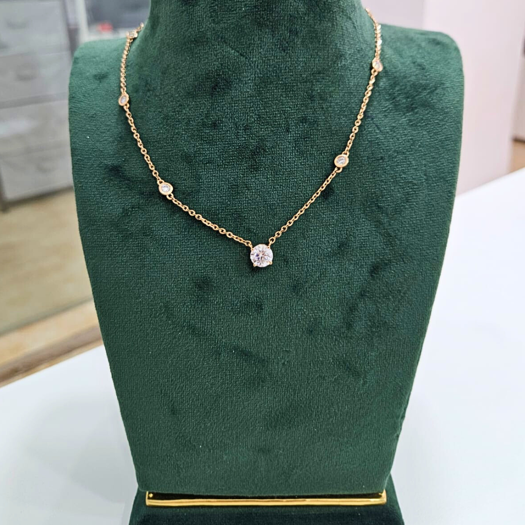 Solitaire 2.14 CT Station Pendant in 14KT Rose Gold by Vai Ra