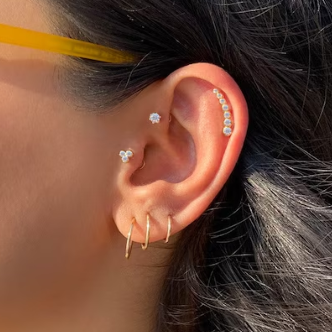 Three Bezel Piercing Earrings