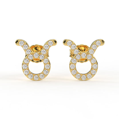 Taurus Zodiac Earring- Moissanite Diamond and Lab Diamond