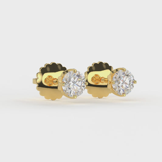 Four Prongs Crown Round Solitaire Earrings