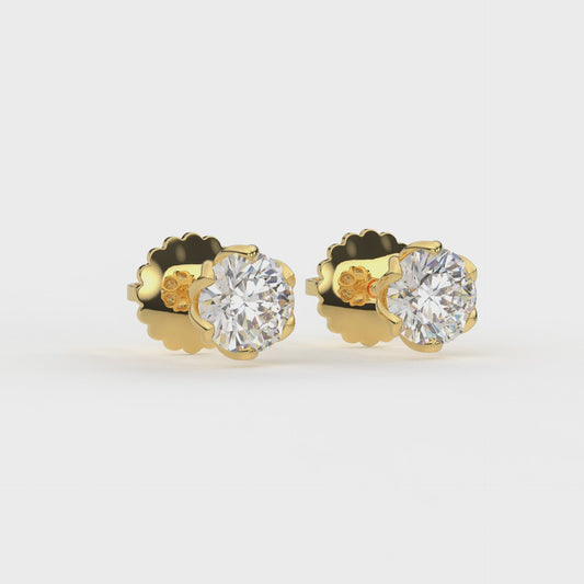 Six Prongs Tulip Round Solitaire Earrings