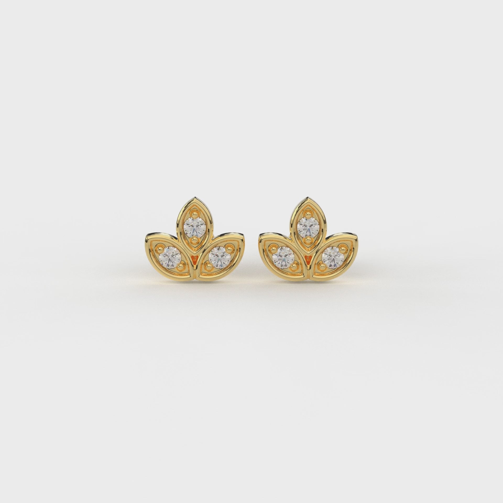 Three Petal Round Piercing Earrings in Moissanite and Diamond by Vai Ra