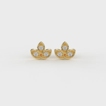 Three Petal Round Piercing Earrings in Moissanite and Diamond by Vai Ra