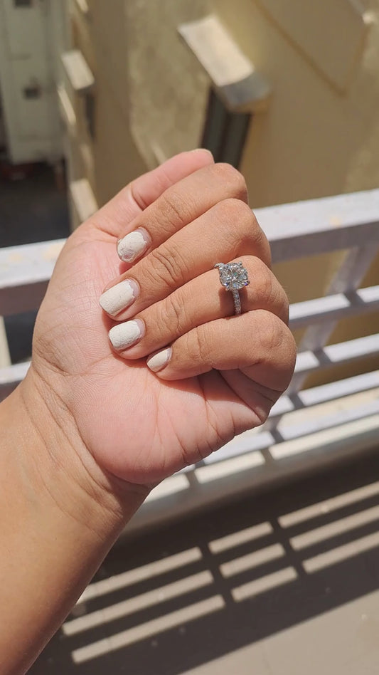 Atreyi Solitaire Ring with Pave setting in Lab Diamond and Moissanite by Vai   Ra