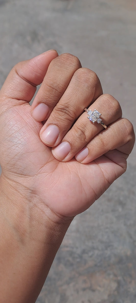 Emanate timeless elegance with our radiant 3-stone ring, a symbol of enduring love and commitment. Featuring three exquisite stones, each carefully selected for its brilliance and beauty, this ring captures the essence of sophistication and luxury.