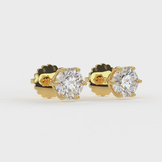 Six Prongs Crown Round Solitaire Earrings