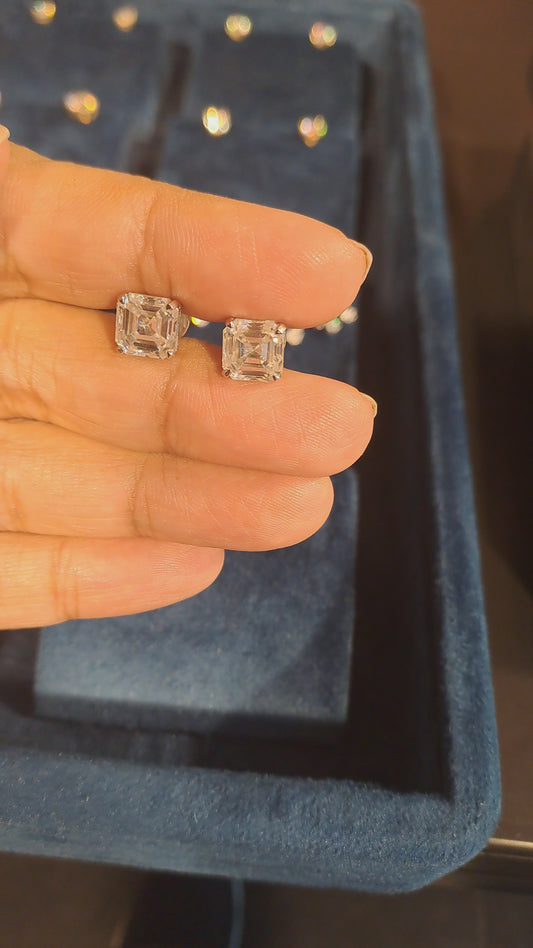 Asscher Solitaire 4.7 CT Moissanite Earring by Vai Ra