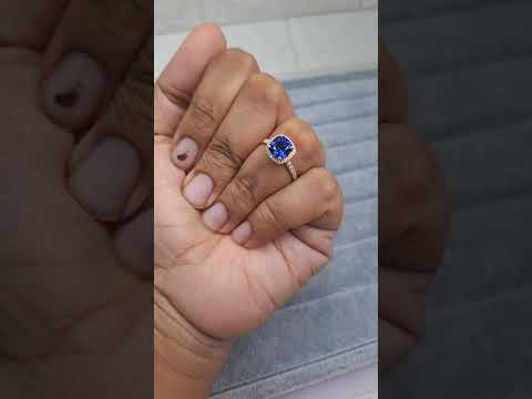 Indica cushion cut Blue Sapphire ring in moissanite and lab diamond by Vai Ra