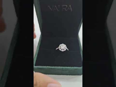 Leena Halo Ring in Gold and Platinum, Lab diamond and Moissanite by Vai Ra