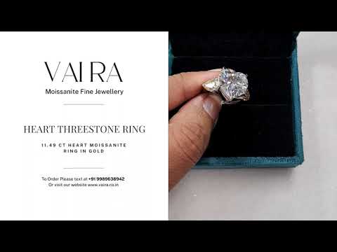 Threestone Heart Moissanite Diamond Ring made in gold