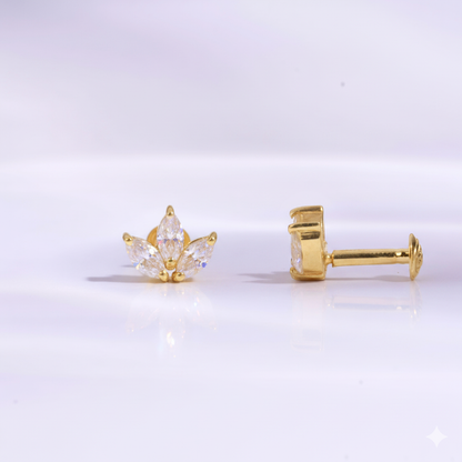 Three Petals Diamond Piercing Earrings