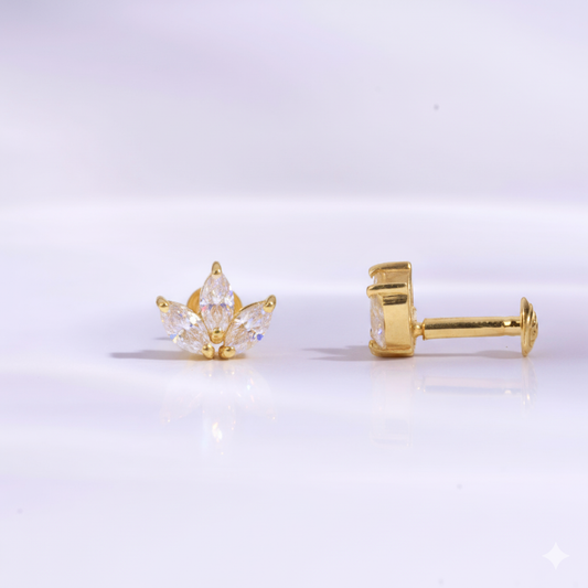 Three Petals Diamond Piercing Earrings