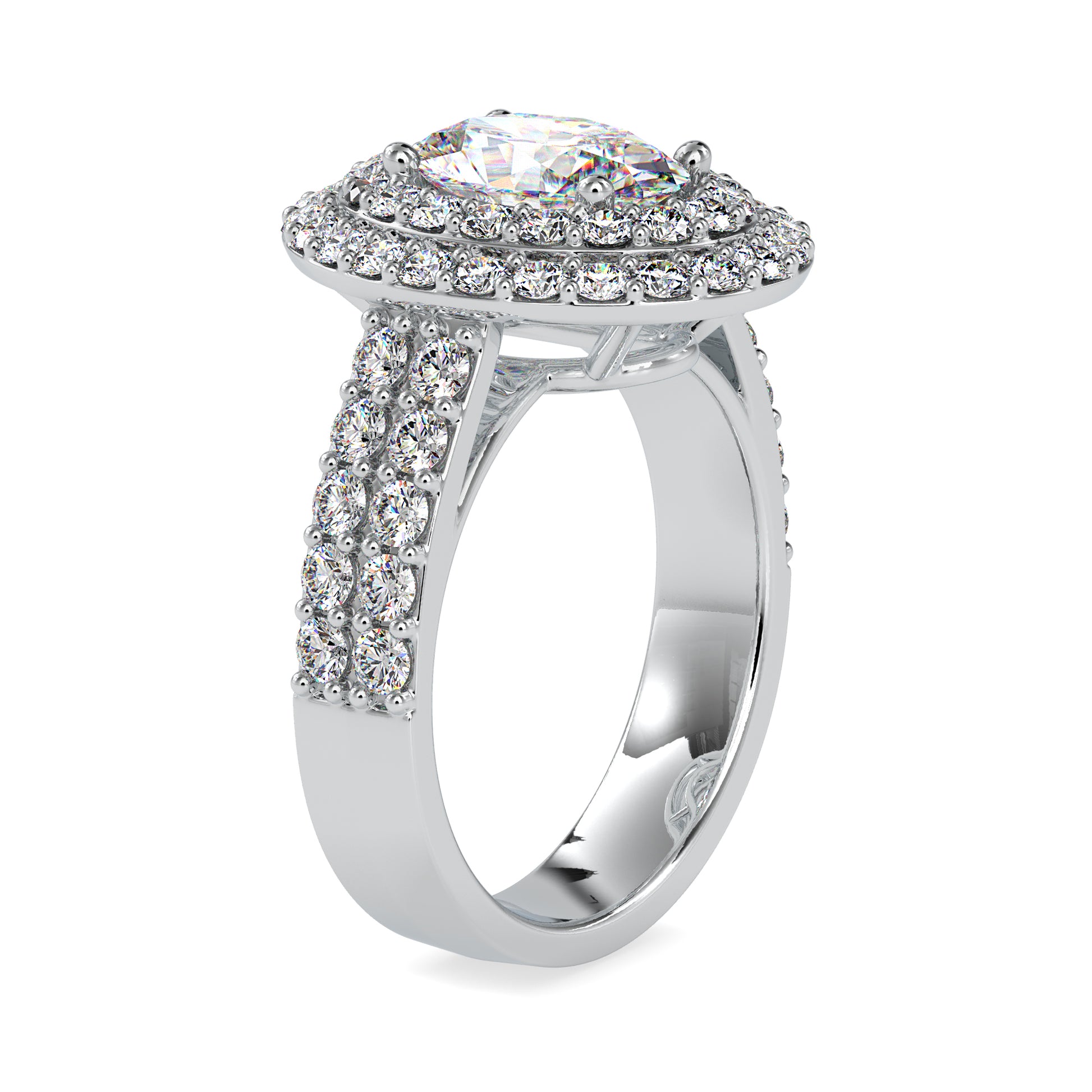 Moissanite diamond Halo Ring in Sterling Silver and Gold - 3.12 Ct - DOC0036