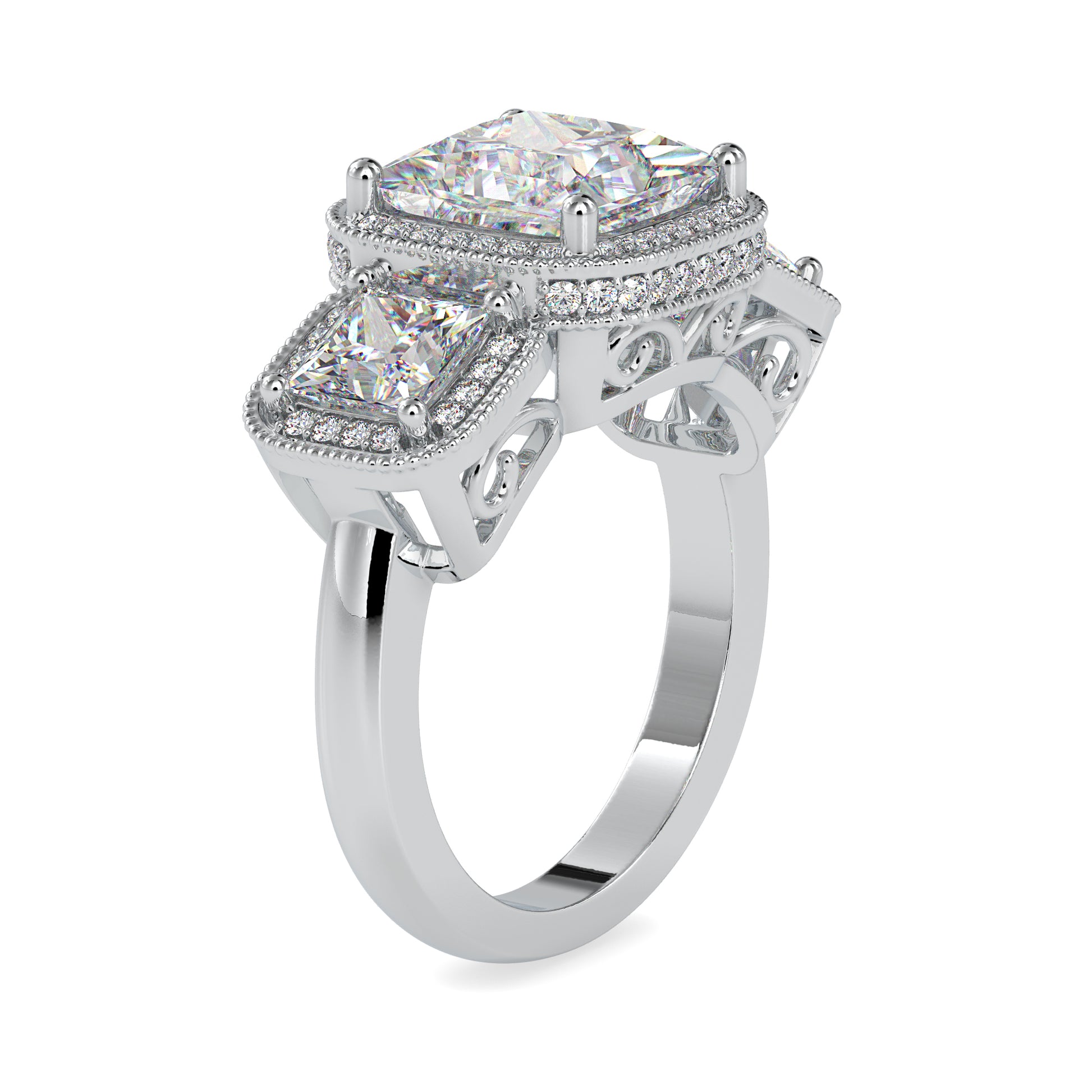 Moissanite Three Stone Ring in Gold and Silver - 5.23 Ct - DOC0038