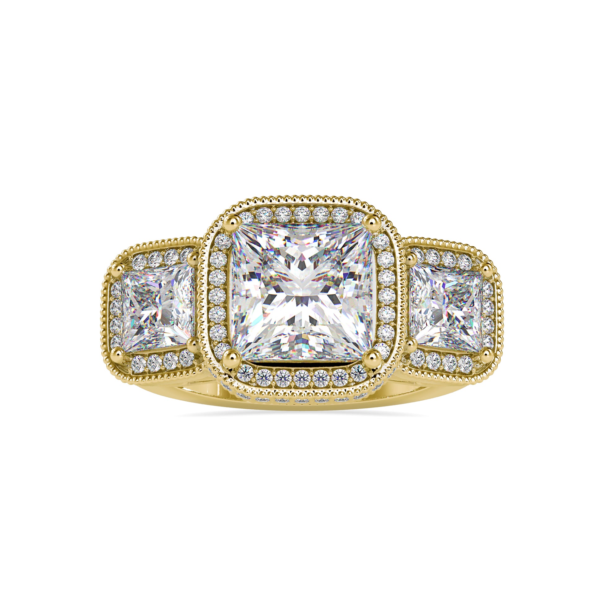 Moissanite Three Stone Ring in Gold and Silver - 5.23 Ct - DOC0038