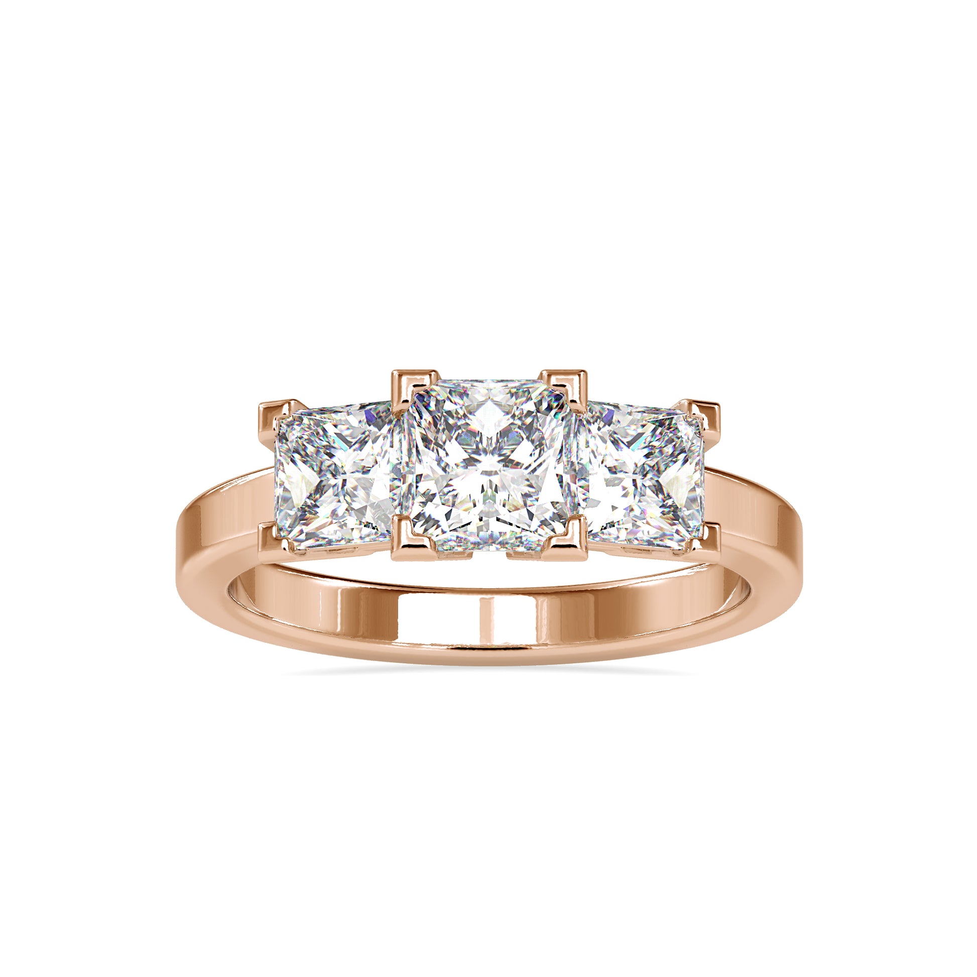 The Selene Moissanite Three Stone diamond Ring IN Gold and Sterling Silver - 2.89 Ct -
