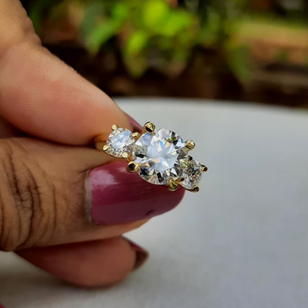 Threestone Moissanite Diamond Engagement Ring