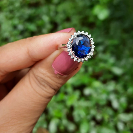 Blue Moissanite Diamond Ring