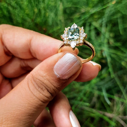 Green Moissanite Engagement Ring