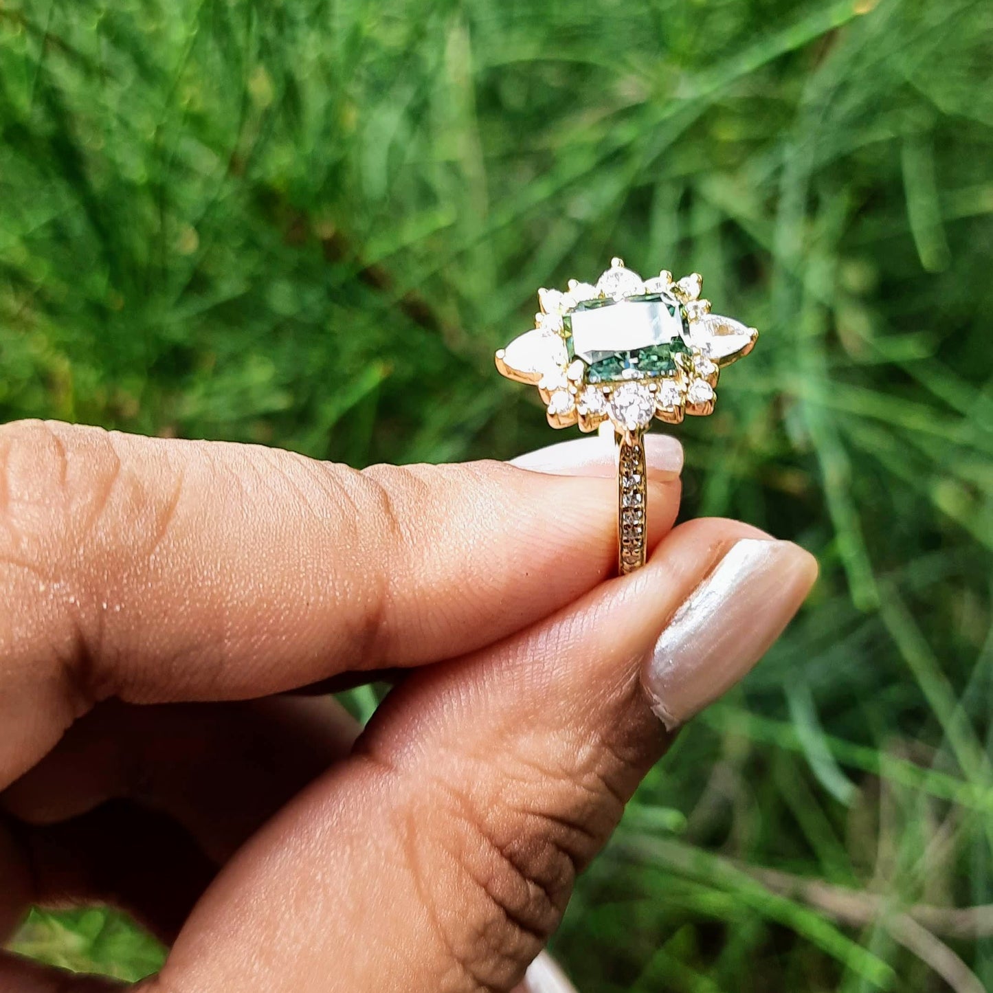 Green Moissanite Engagement Ring
