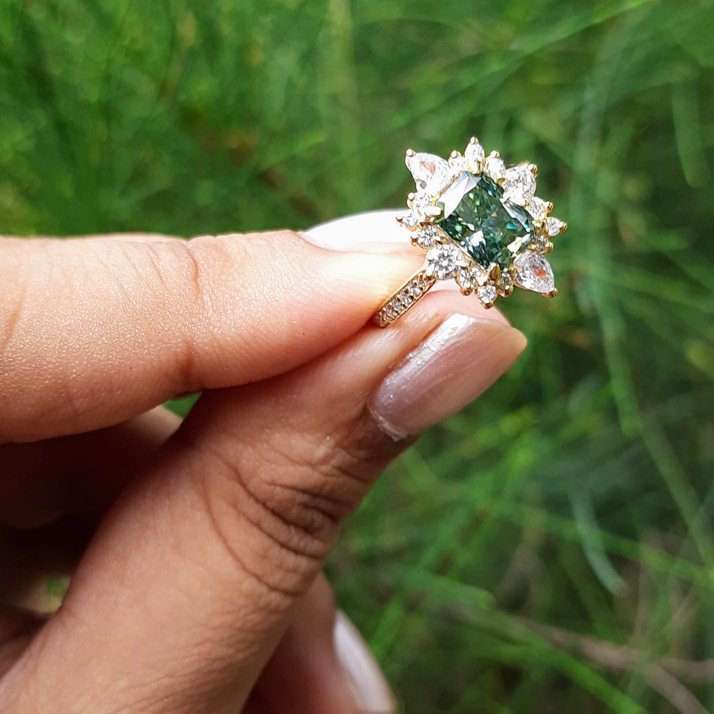 Green Moissanite Diamond Engagement Ring