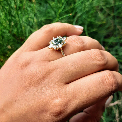 Green Moissanite Engagement Ring