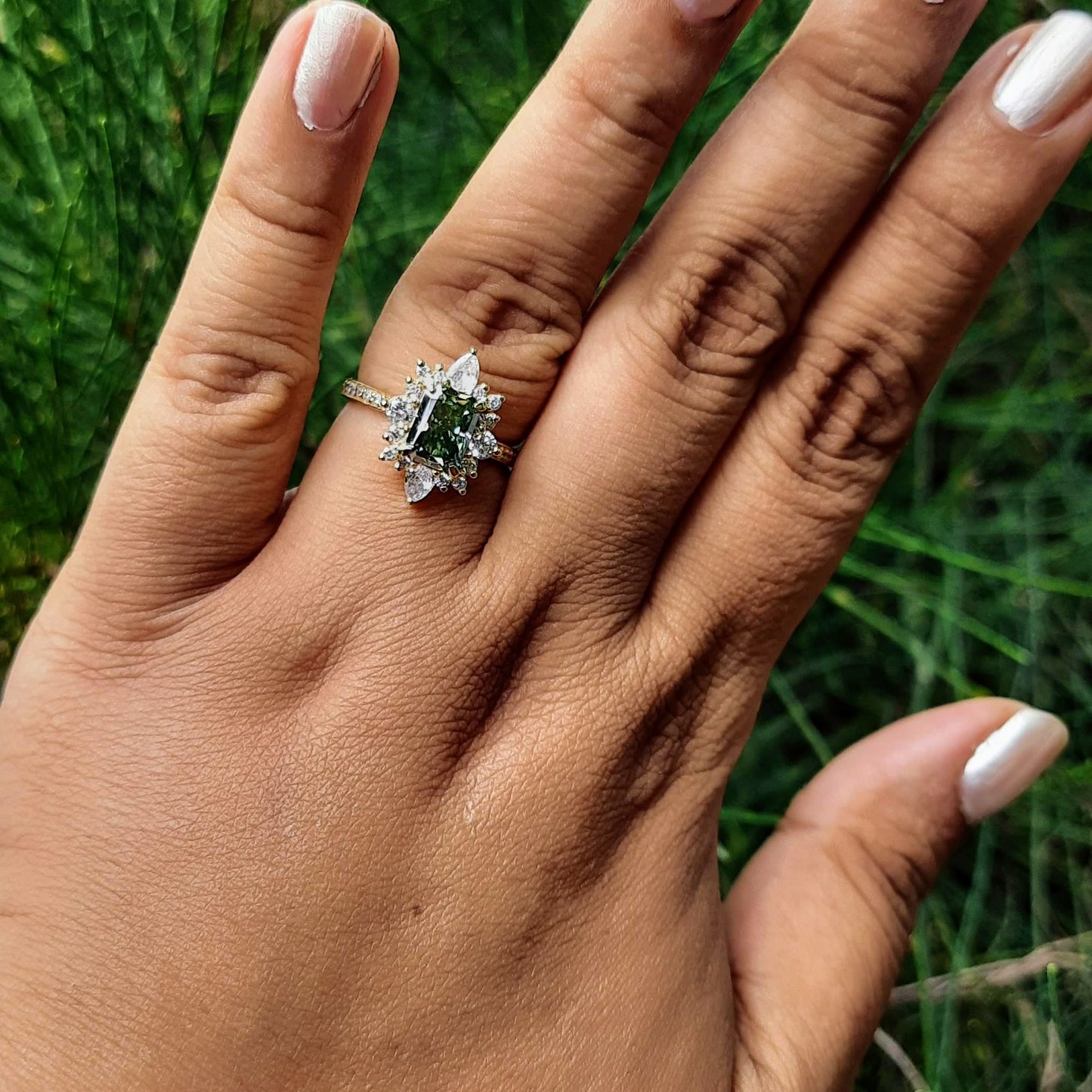 Green Moissanite Diamond Engagement Ring