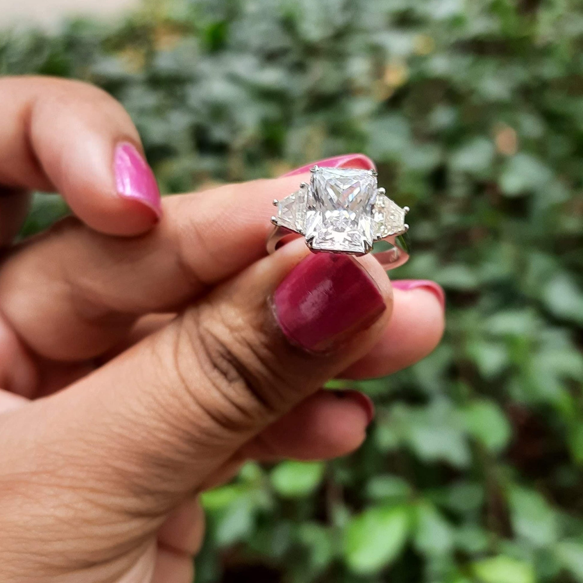 Elizabeth Vintage Style Radiant Moissanite and Baguette Diamond Ring