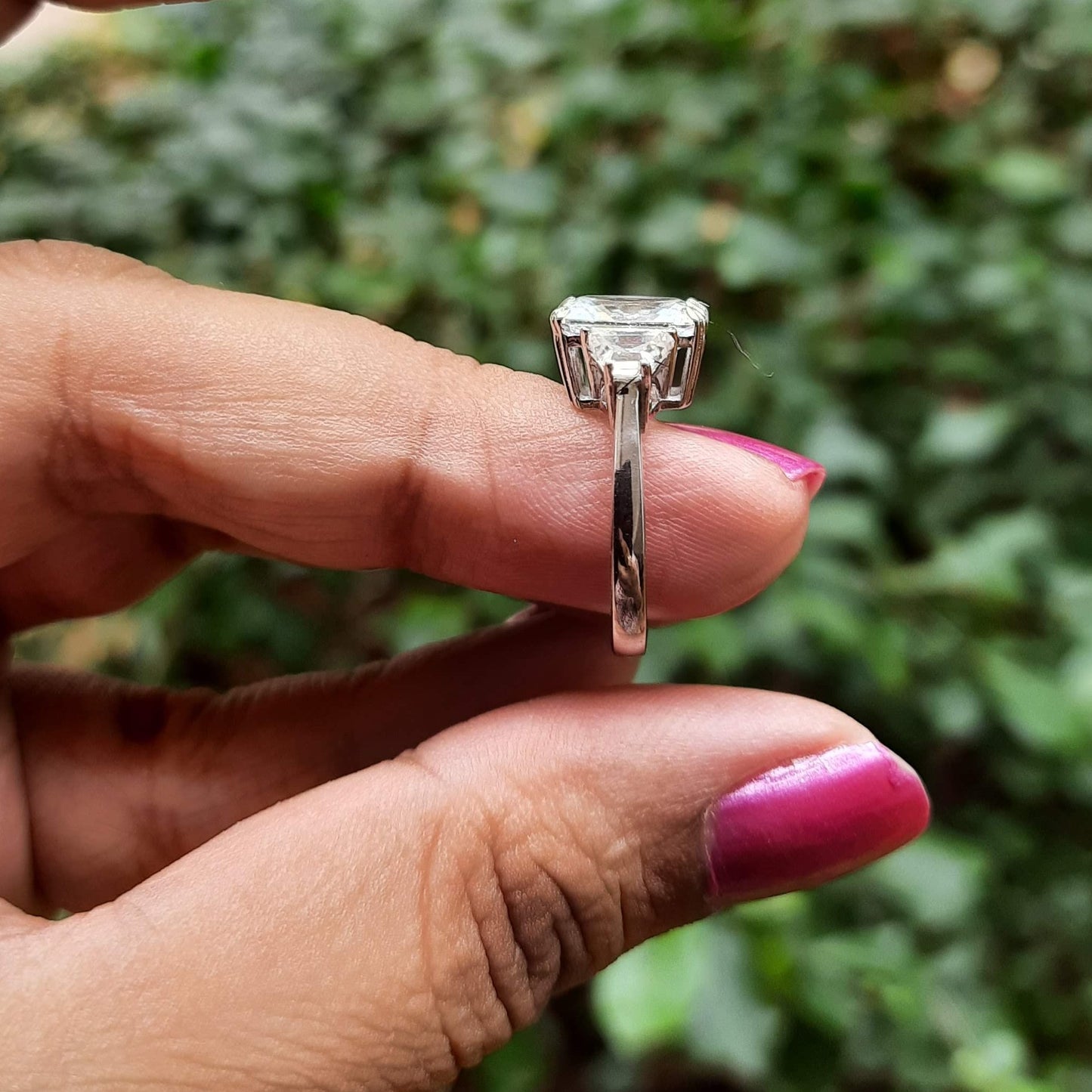 Elizabeth Vintage Style Radiant Moissanite and Baguette Diamond Ring
