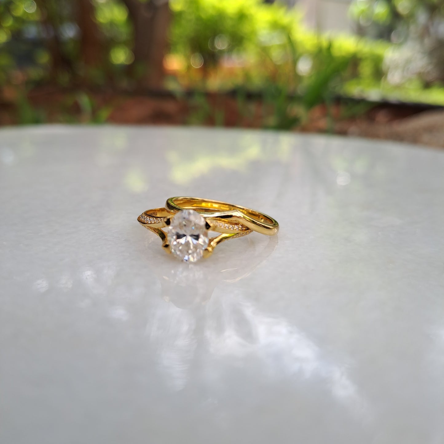 Vai Ra Elizabeth oval vintage Moissanite Diamond Wedding ring set