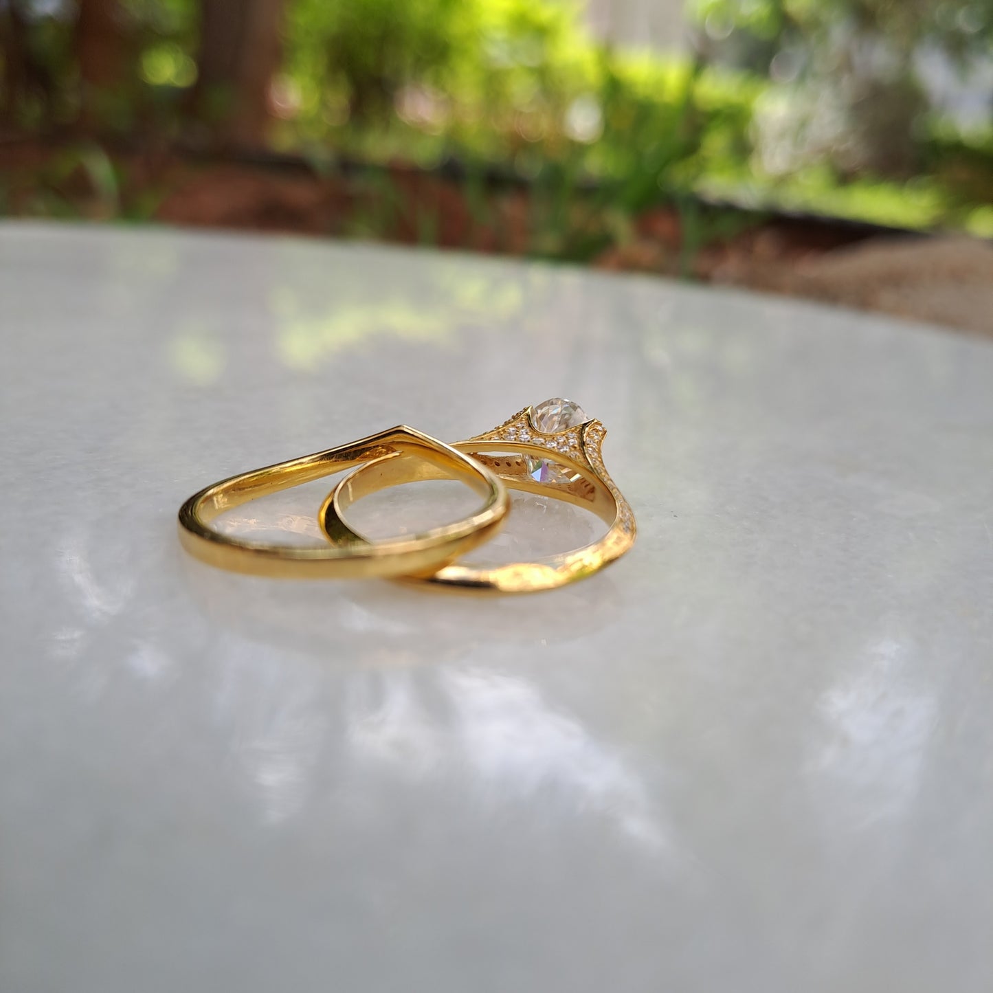 Vai Ra Elizabeth oval vintage Moissanite Diamond Wedding ring set