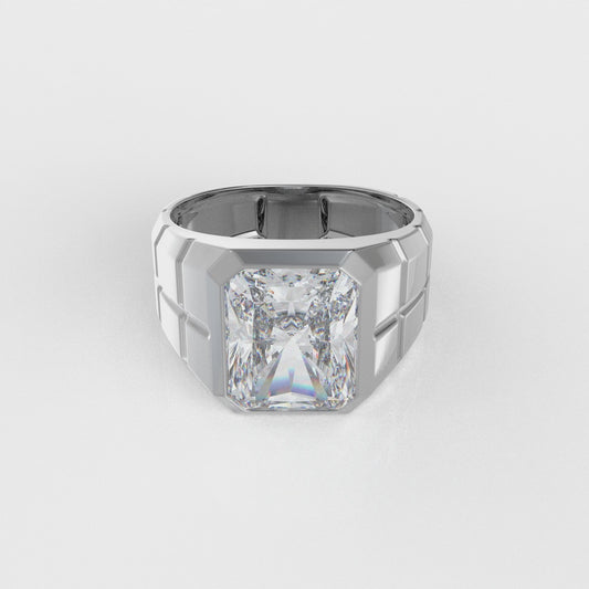 Rectangular Radiant Cut Moissanite Diamond Men Ring in Gold and Silver
