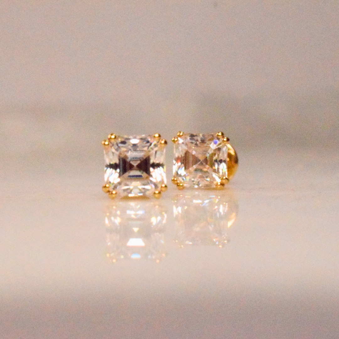 Solitaire Princess Stud Earrings Finished in 18kt Yellow Gold - 2.5 Cttw -  CRISLU