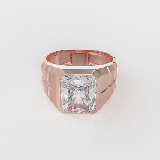 Rectangular Radiant Cut Moissanite Diamond Men Ring in Gold and Silver