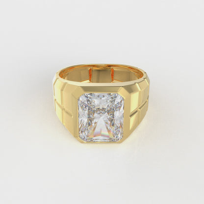 Rectangular Radiant Cut Moissanite Diamond Men Ring in Gold and Silver