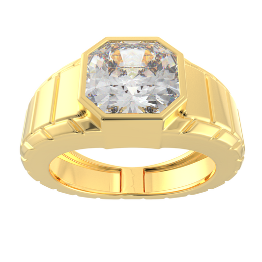 Square Radiant Cut Moissanite Diamond Men Ring in Gold and Silver