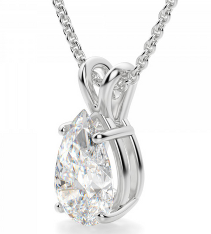 Pear Solitaire Pendant in lab diamond and moissanite  by Vaira