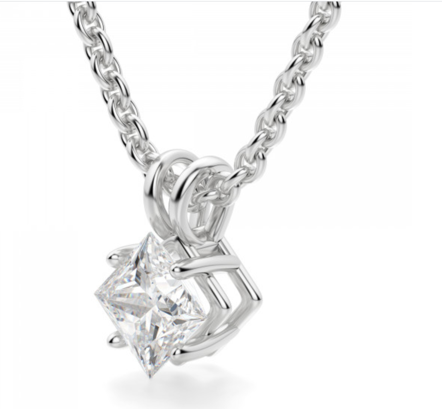 Solitaire princess moissanite diamond pendant 