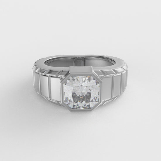 Square Radiant Cut Moissanite Diamond Men Ring in Gold and Silver