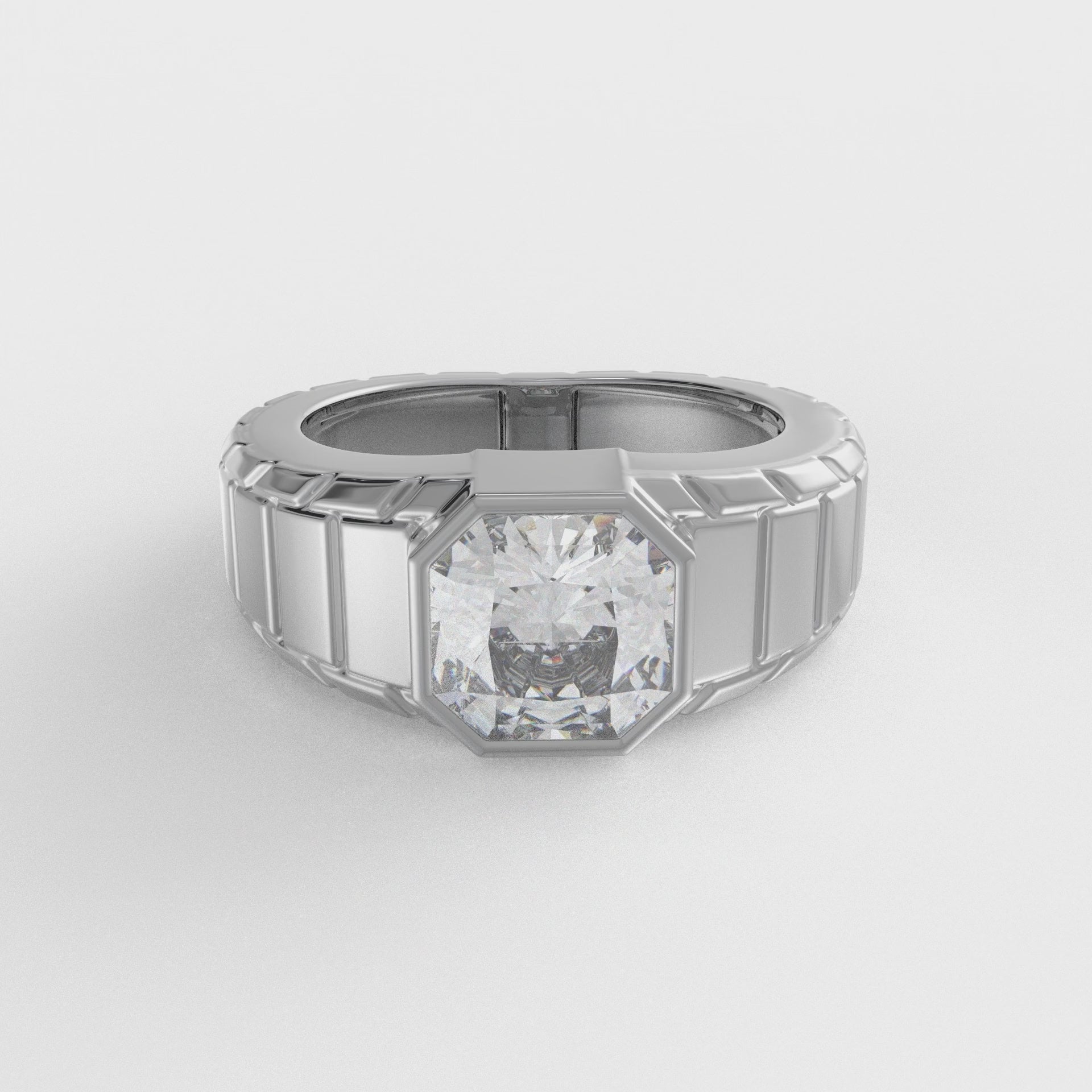 Square Radiant Cut Moissanite Diamond Men Ring in Gold and Silver